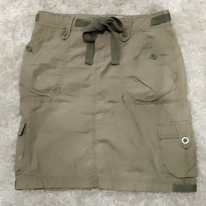 Gap Poplin Skirt Drawstring Zip Button 2 Green